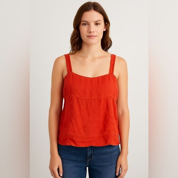 Made In Italy Linen-Blend Orange Red Tank Top – Size S - Picture 1 of 2